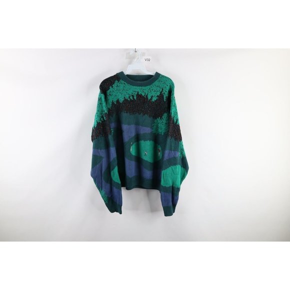 Vintage 90s Streetwear Small Golfing All Over Print Knit Crewneck Sweater USA